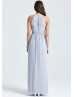 Gray Chiffon Beads Halter Neckline Long Prom Dress 